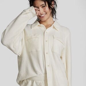 Pink Victoria Secret Reverse Fleece Shacket - XL Cream